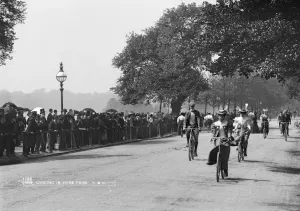 Prints of Cyclists in Hyde Park, London. York and Son 1870-1900 Victoriana Prints: Cyclists in Hyde Park Print, 1890s