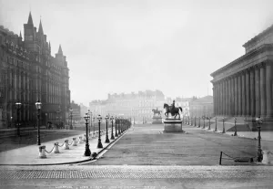 Victorian Architecture - Buildings, Streets and Landmarks: Print of Equestrian Statues at St. Georges Hall, Liverpool