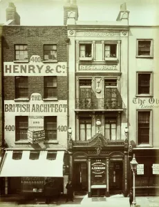 The Victorian Age Prints: Print of Romanos Restaurant Exterior, Westminster, London