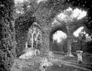 Sham Abbey Print, 1892, Overgrown Ruin in Abingdon Gardens