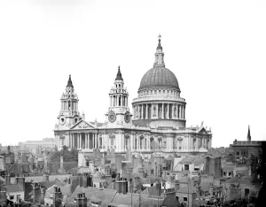 Prints of ST PAULs CATHEDRAL, London. A view across the roof tops looking towards St Pauls Cathedral Victoriana Prints: St Pauls Cathedral Print, late 19th century photograph