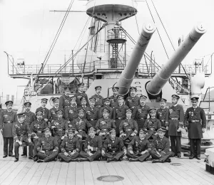 Photos Of Edwardian England Prints: Print of Japanese naval officers on the battleship Fuji