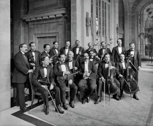 Railways – Tracks, Stations and Steam Transport: Print of the Midland Adelphi Hotel Orchestra, 1914