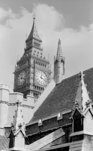 Eric De Mare Prints: Print of the Palace of Westminster, showing Big Ben and clock tower