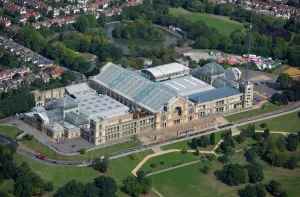 Prints of ALEXANDRA PALACE, Muswell Hill, London. Alexandra Palace was built in 1873 as a North London counterpart to Crystal Palace in Sydenham, South London Victorian Architecture Prints: Alexandra Palace Print: Aerial View of 19th Century London Landmark