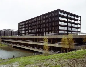 Prints of WD AND HO WILLS, WHITCHURCH LANE, CITY OF BRISTOL. The podium building, bridging the artificial lake, and the office block above it at the Wills tobacco factory at Hartcliffe, Bristol Brutalist Architecture Prints: Print of the Podium Building, Wills Tobacco Factory, Hartcliffe, Bristol