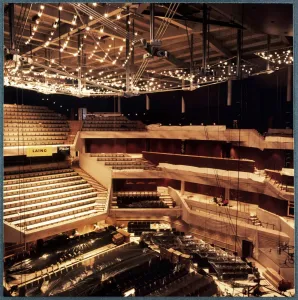 Prints of The Bridgewater Hall, Barbirolli Square, Manchester Engineering And Construction Prints: Installation of fittings in Bridgewater Hall, Manchester - Print