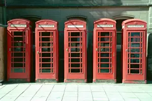 Print of five telephone kiosks near Middlesbrough town hall