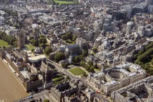 Prints of The Houses of Parliament, Westminster Abbey and H M Treasury Office and environs, Westminster, Greater London Authority, 2021 Westminster Prints: Westminster Print: The Houses of Parliament and Westminster Abbey