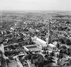 Print of Norwich Cathedral and city centre from the east