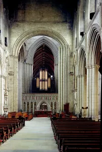 Prints of Ripon Minster, Minster Close, Ripon, Harrogate, North Yorkshire, 1970. Interior view of the Nave and Choir from the West Ripon Prints: Ripon Minster Print, 1970 Interior Nave and Choir View