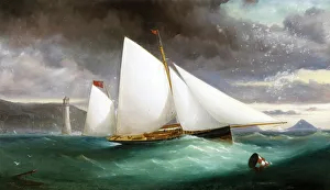 <b class=qtipBold><figcaption>The yacht 'Tartar' DP033930</figcaption></b><br>Brodsworth Hall, South Yorkshire. The yacht 'Tartar' in full sail. Stormy sea with buoy in the foreground and headland with lighthouse in the background. Unknown artist. Inventory number 9000 7699.<br><em>© Historic England Archive</em> The yacht 'Tartar' DP033930
