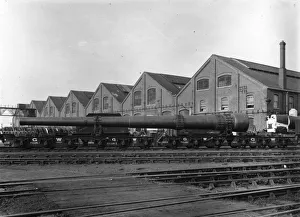 16 inch naval gun loaded on a set of four POLLEN E wagons, 1944 16 inch naval gun loaded on a set of four POLLEN E wagons, 1944