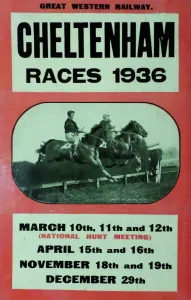 Prints of Advertising Poster for Cheltenham Races, 1936. This poster shows the way that the Publicity Department used events such as race meetings to encourage the public to travel by train Artwork And Documents Prints: Cheltenham Races Print, 1936 Poster
