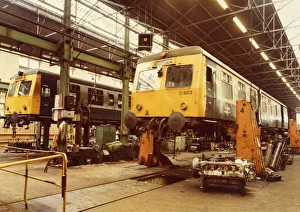 A Class 120 diesel multiple unit undergoing repair in 19 Shop at Swindon Works in about 1980 A Class 120 diesel multiple unit undergoing repair in 19 Shop at Swindon Works in about 1980