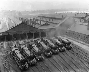 Print of 7 King Class Locomotives at Swindon Shed, 1930