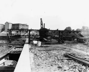 Print of Brentford Docks, c1920 with dockside conveyor belt