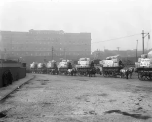 Paddington Goods Depot Print: Horse-Drawn Carts with Witney Blankets