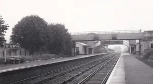 Prints of A view of Bathampton Station in Somerset, c.1960s, showing the platforms and bridges over the tracks. The station opened in February 1857 and closed in October 1966 Somerset Station Prints: Bathampton Station Print, c.1960s, Colour Photograph