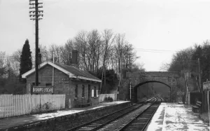 Prints of A snowy scene at Bishops Lydeard Station in about 1960. The station opened in 1862 and was part of the West Somerset Railway which ran between Norton Fitzwarren and Minehead Somerset Station Prints: Bishops Lydeard Station Print, circa 1960