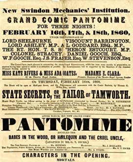 Swindon Mechanics Institute Pantomime poster, February 1860 Swindon Mechanics Institute Pantomime poster, February 1860