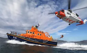 RNLI Prints: Severn Class Lifeboat Edna Windsor and Coastguard Helicopter Print