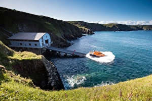 Lizard Tamar class lifeboat Rose 16-20 being launched down the slipway on a training exercise Lizard Tamar class lifeboat Rose 16-20 being launched down the slipway on a training exercise
