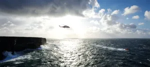 All Weather Lifeboat Prints: Print of Rescue 115 and David Kirkaldy in Galway Bay