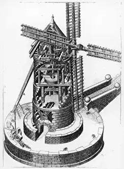 16th Century Windmill Cross Section Print