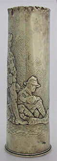 18 pounder shell case - three Australian soldiers relaxing 18 pounder shell case - three Australian soldiers relaxing