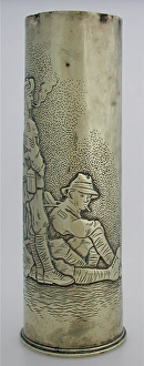 19 pounder shell case - three Australian soldiers relaxing 19 pounder shell case - three Australian soldiers relaxing