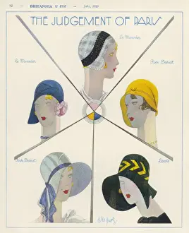 1929 Designer Hats Print: Yellow Felt Cloche, Black Capeline and More