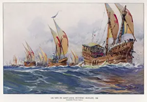Prints of EIGHTH CRUSADE The ships which carried Louis IX from France to Carthage on his fatal crusade in North Africa Royalty Prints: Print of the 8th Crusade Fleet