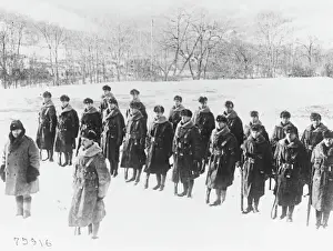 Prints of In Siberia, soldiers of the 9th (Cyclist). Battalion of the Hampshire Regiment instruct American officers in the British method of physical training Hampshire Prints: 9th Battalion Hampshire Regiment in Siberia Print, 1918-1919