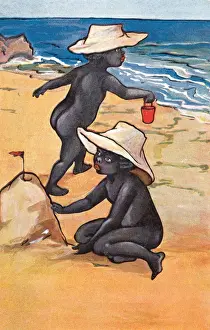 Aboriginal Children at Play on the Beach circa 1908 Print