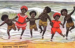 Aboriginal Children Racing the Waves Print circa 1908