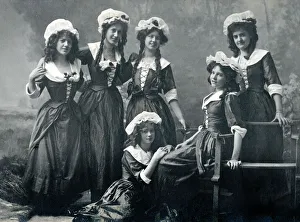 Six Actresses in Traditional Country Girl attire - all looking like early 19th century Six Actresses in Traditional Country Girl attire - all looking like early 19th century