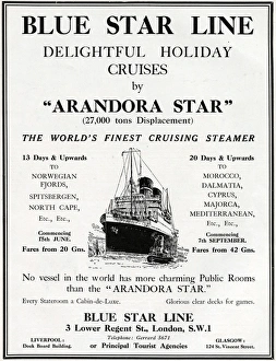 Advertisement for the Arandora Star cruise ship Advertisement for the Arandora Star cruise ship