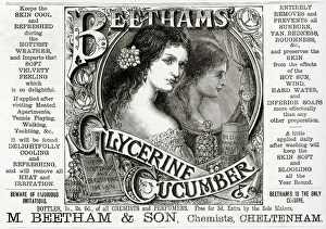 Advert for Beethams Glycerine Cucumber skin product 1889 Advert for Beethams Glycerine Cucumber skin product 1889