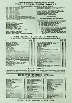 Advert, Boosey & Co, Song Books and Operas Advert, Boosey & Co, Song Books and Operas