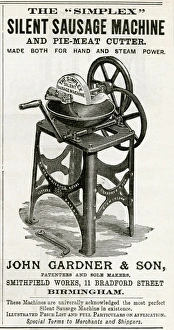 Advert for John Gardner & Son, sausage machine 1888 Advert for John Gardner & Son, sausage machine 1888