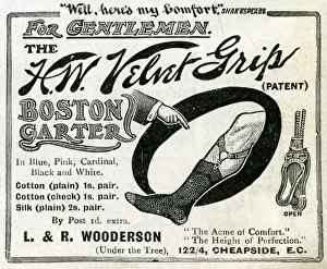 Advert for L & R Wooderson mens sock garter 1906 Advert for L & R Wooderson mens sock garter 1906