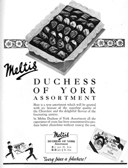 Advert for Meltis Duchess of York chocolates, London, 1926 Advert for Meltis Duchess of York chocolates, London, 1926
