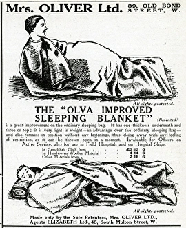 Advert for the Olva sleeping blanket, WW1 Advert for the Olva sleeping blanket, WW1
