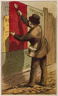 1880 London Print: Bill Poster Pasting Election Notice