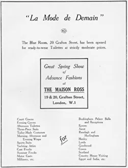 Advert for Spring show of advance fashions Advert for Spring show of advance fashions