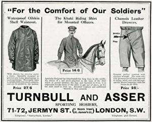 Advert for Turnbull and Asser comforts for soldiers 1915 Advert for Turnbull and Asser comforts for soldiers 1915
