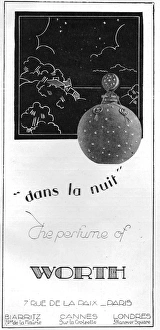 Advert for Worths perfume, Dans La Nuit, Paris, 1926 Advert for Worths perfume, Dans La Nuit, Paris, 1926