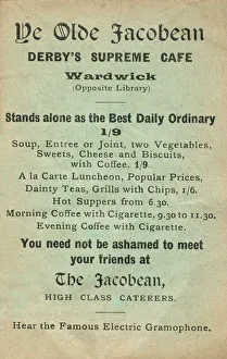 Advertisement for Ye Olde Jacobean cafe, Derby Advertisement for Ye Olde Jacobean cafe, Derby