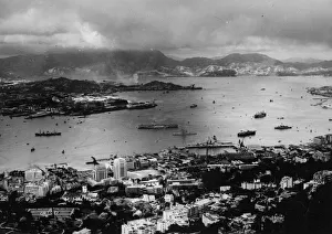 Aerial view of the harbour area, Hong Kong, China Aerial view of the harbour area, Hong Kong, China